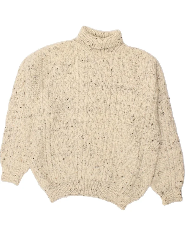 ACORN Womens Oversized Roll Neck Jumper Sweater UK 16 Large Beige Flecked