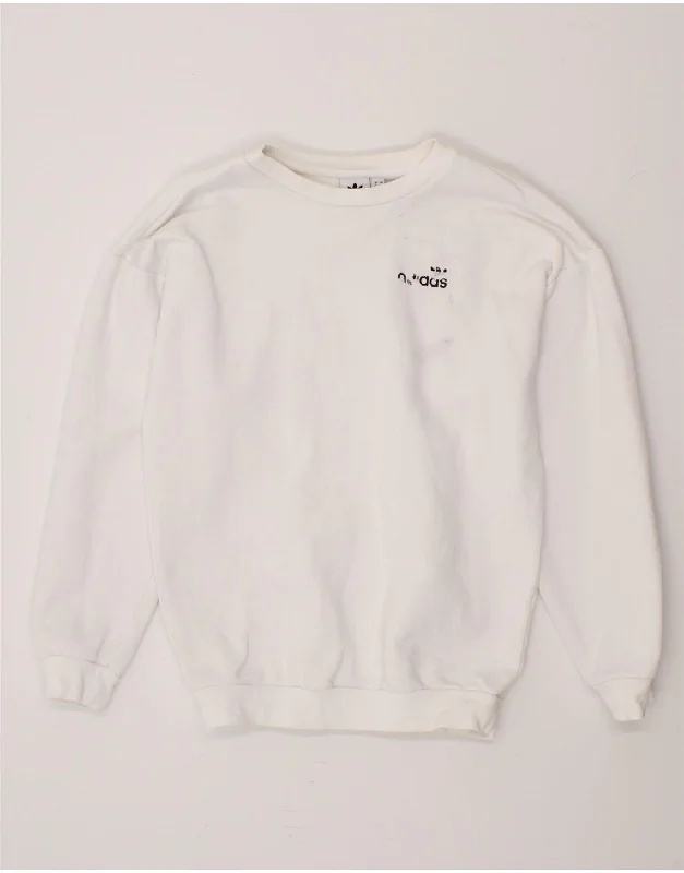 ADIDAS Womens Oversized Sweatshirt Jumper UK 4 XS White Cotton