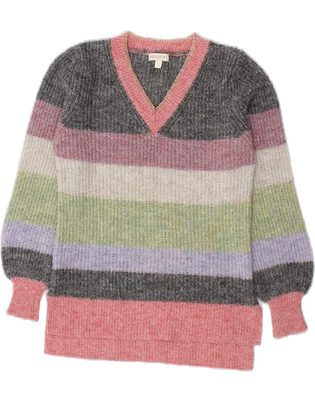 MONSOON Womens V-Neck Jumper Sweater UK 10 Small Multicoloured Colourblock