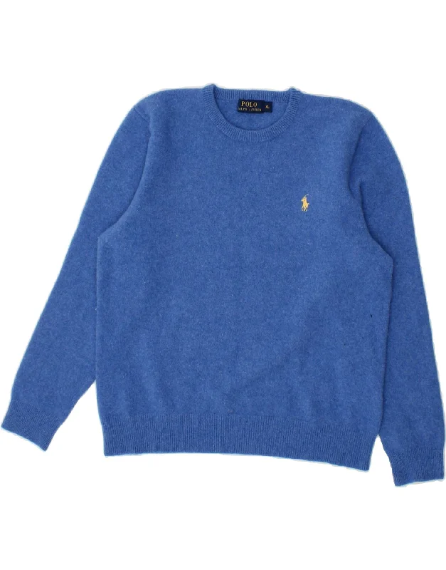 POLO RALPH LAUREN Womens Crew Neck Jumper Sweater UK 18 XL Blue Lambswool