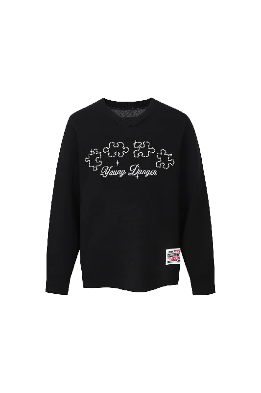 Puzzle Pearl Jacquard Slogan Knit Sweater