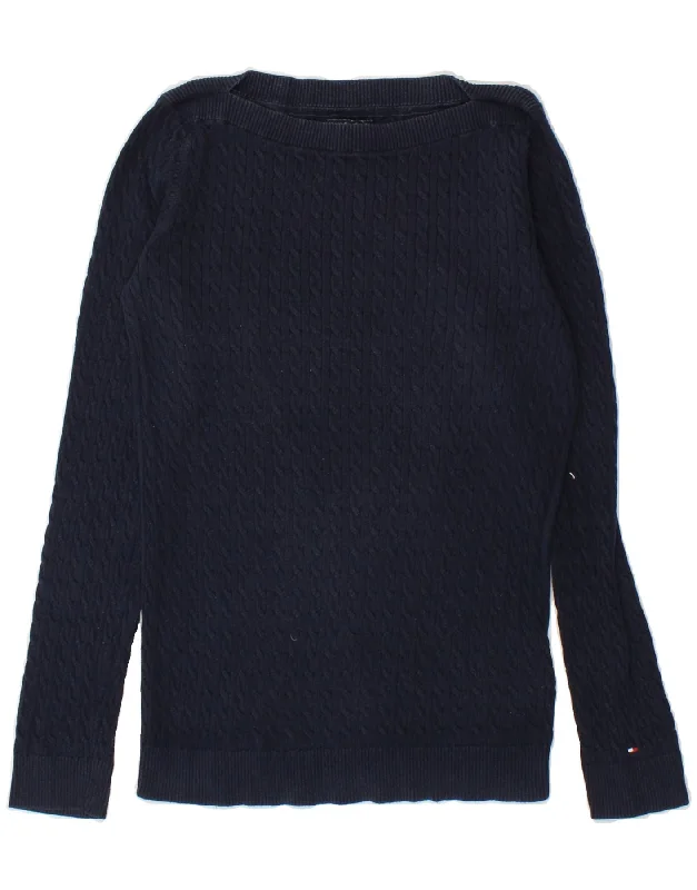 TOMMY HILFIGER Womens Boat Neck Jumper Sweater UK 12 Medium Navy Blue