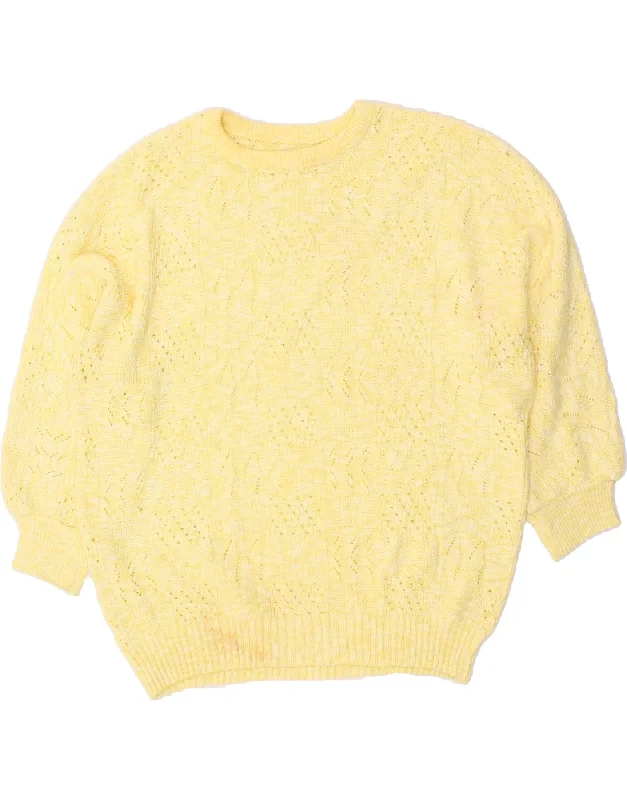 VINTAGE Womens Crew Neck Jumper Sweater UK 12 Medium Yellow Wool