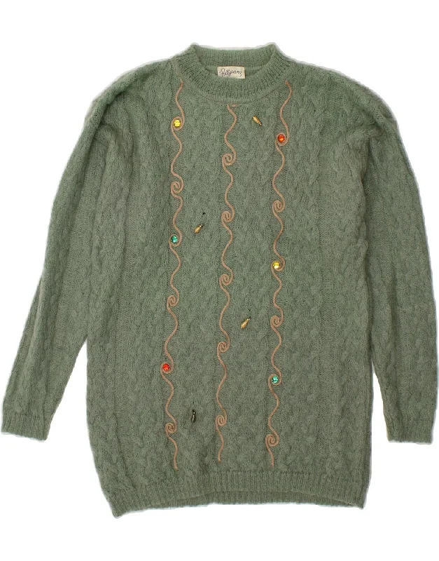 VINTAGE Womens Crew Neck Jumper Sweater UK 16 Large Green Mohair