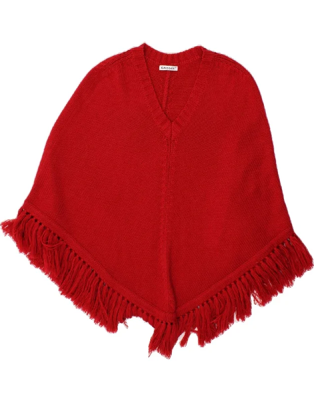 VINTAGE Womens Poncho Jumper One Size Red