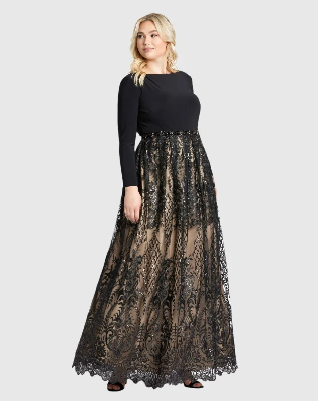 Long Sleeve High Neck Lace A Line Gown - FINAL SALE