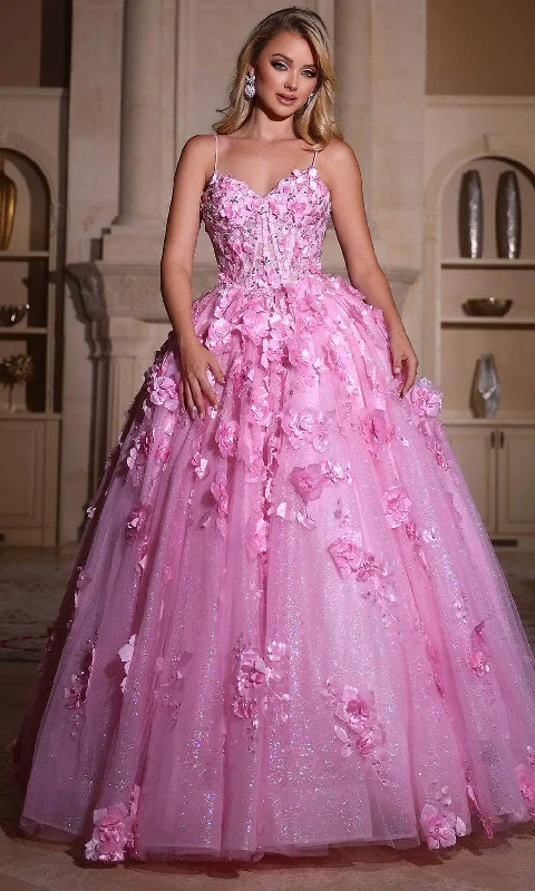 Portia and Scarlett PS25360P - 3D Floral Embellished Ballgown