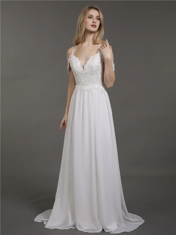 Thin shoulder chiffon minimalist wedding dress