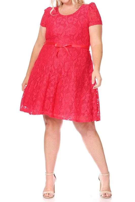 Women's Plus Size Lace Short Sleeve Party Midi Dress