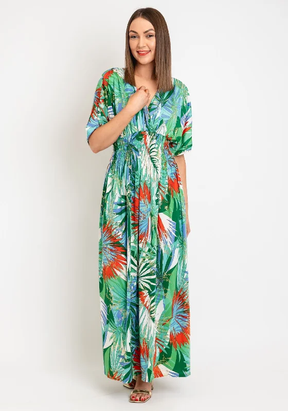 Serafina Collection One Size Metallic Floral Maxi Dress, Green Multi