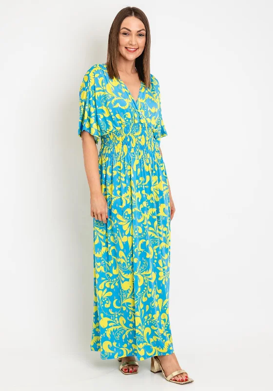 Serafina Collection One Size Metallic Print Maxi Dress, Blue