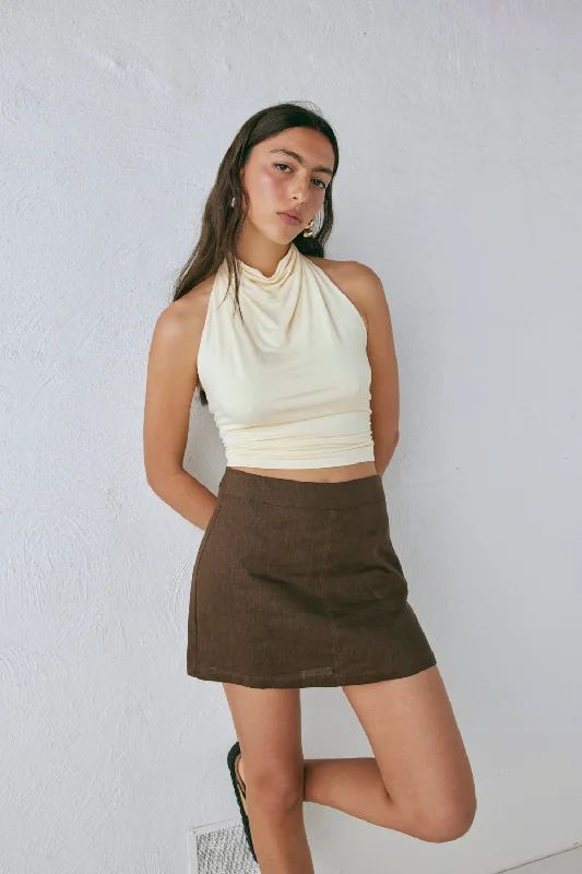 Blanco Linen Mini Skirt Chocolate