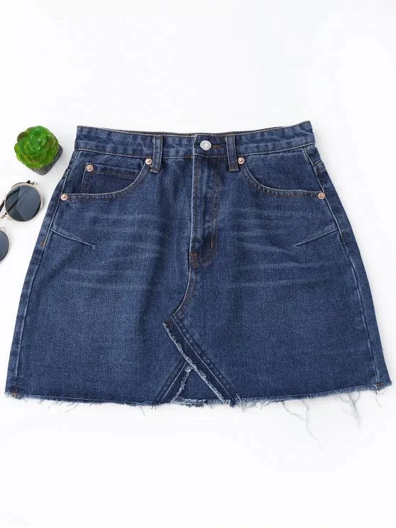 Chic High Waisted Cutoffs Mini Denim Skirt