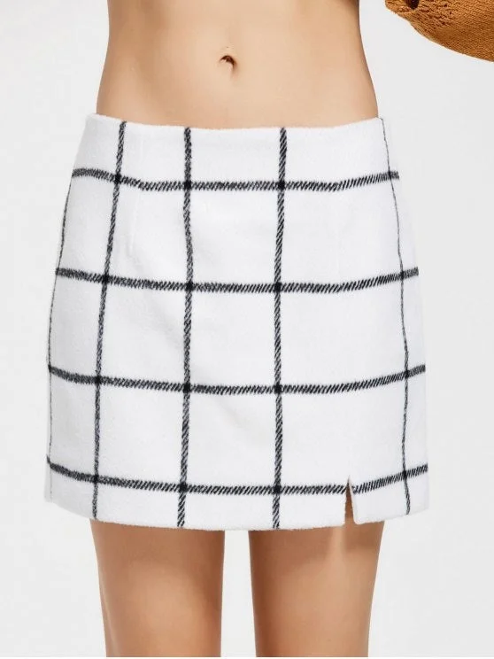 Stunning Slit Checked Mini Skirt