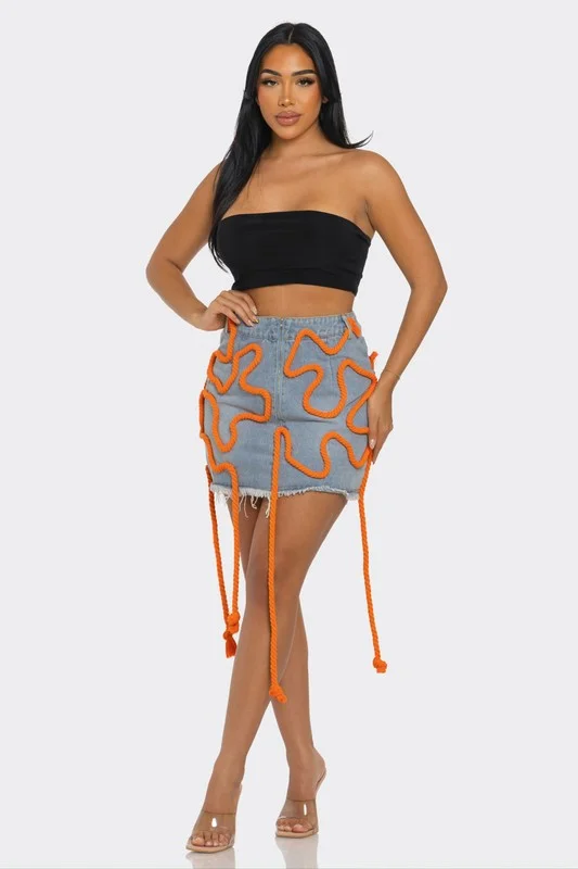 Tangerine Trace Mini Denim Skirt