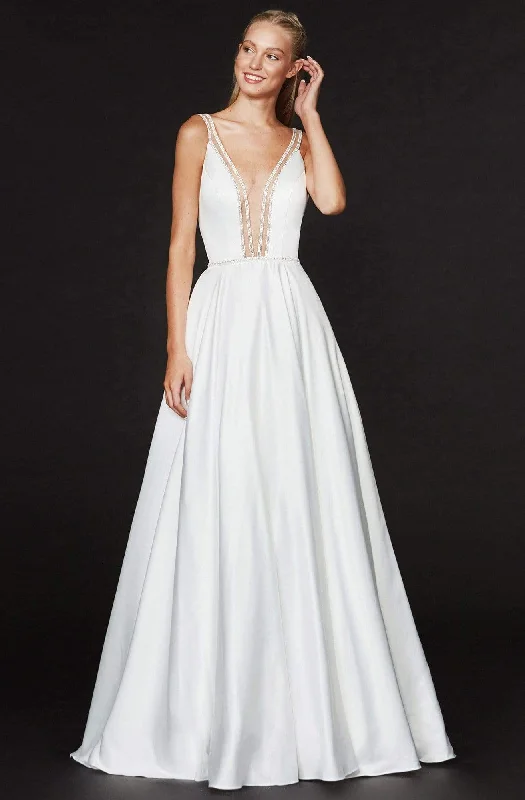 Angela & Alison - 91027 Beaded Illusion Trimmed Plunging Gown