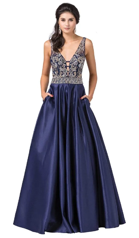 Dancing Queen - 2512  Intricate Beaded Ladder Banded Plunge Gown