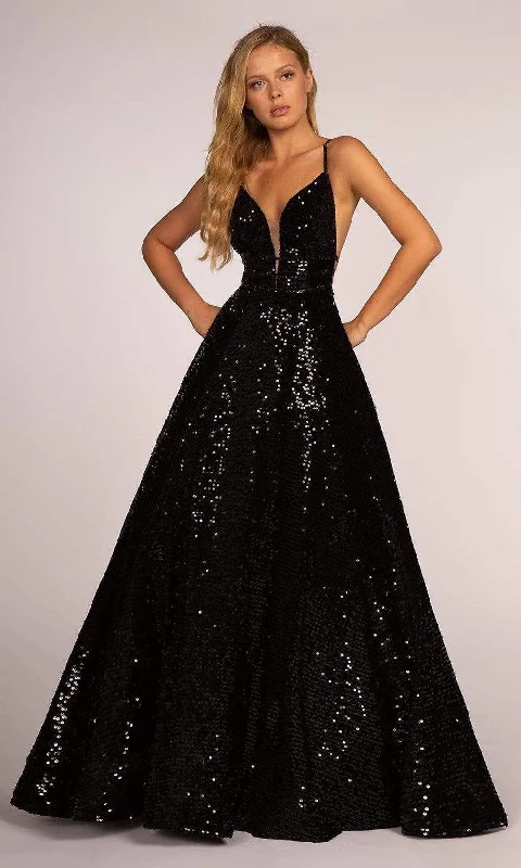 Elizabeth K - GL2581 Allover Sequin Sexy Open Back A-Line Gown