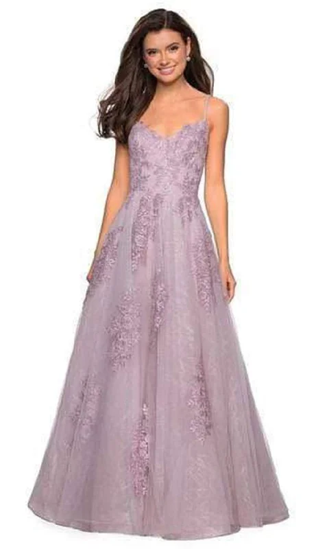 La Femme - Blossom Appliqued Cascading Lace Gown 27492SC