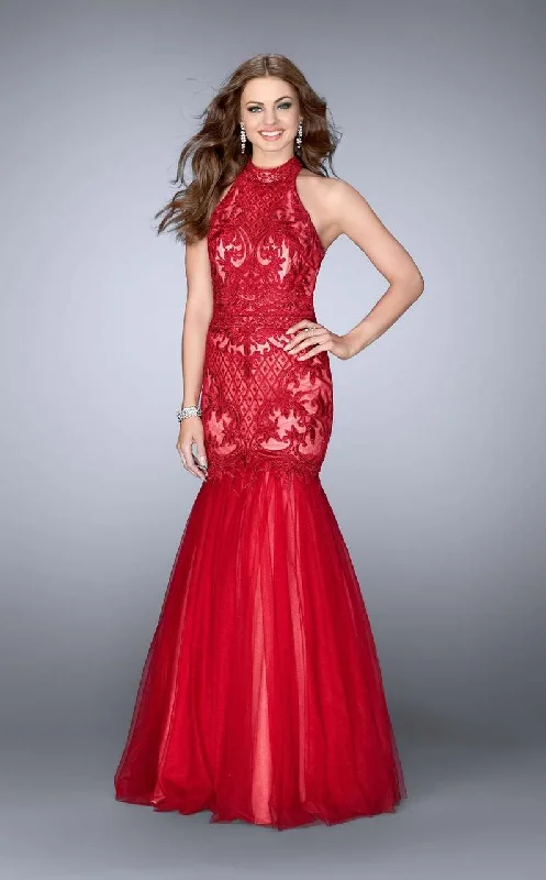 La Femme Gigi - 24394 High Halter Embroidered Mermaid Gown