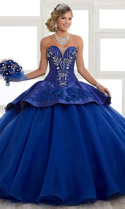 LA Glitter - 24028 Plunging Embroidered Peplum Drape Ballgown