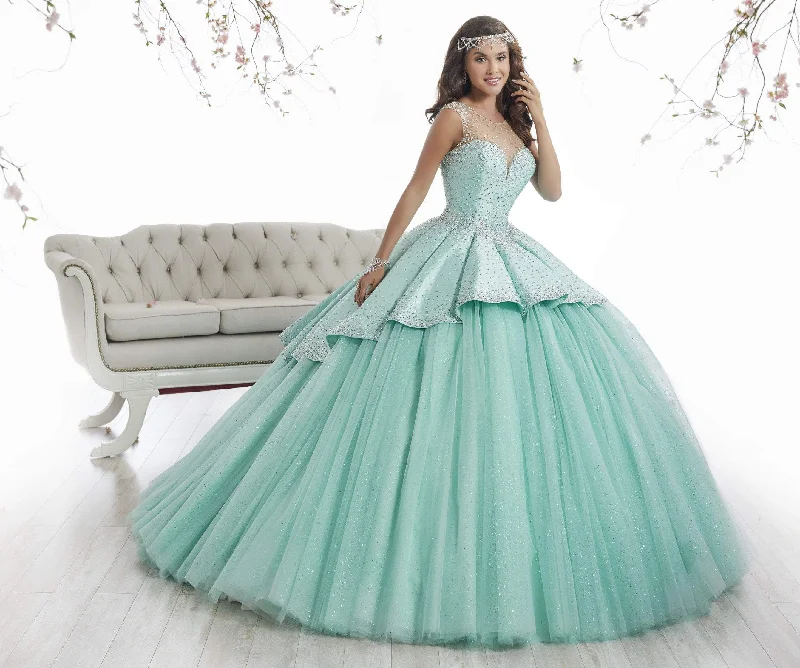 Quinceanera Collection - 26873 Illusion Jewel Pleated Ballgown