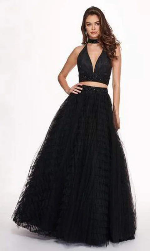 Rachel Allan - Two Piece Halter Ballgown Ruffles Dress with Choker 6524