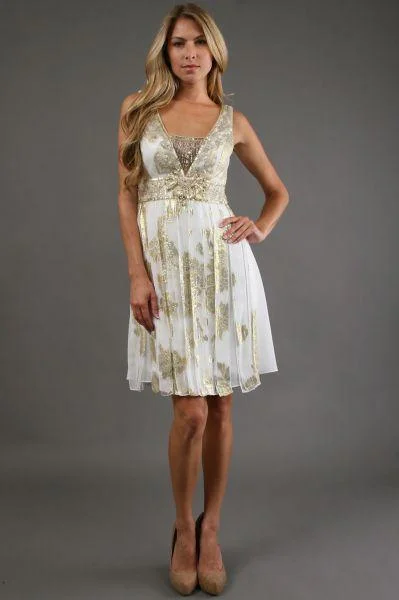 Sue Wong Ivory Gold Short Dress Cocktail Dress - 1 pc Ivory/Gold in Size 10 Available