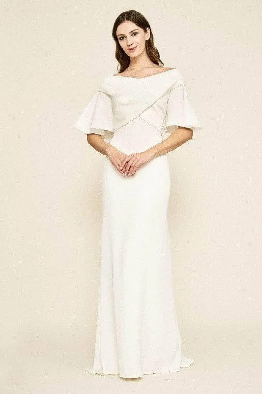 Tadashi Shoji - ALG19141LBR Short Bell Sleeve Off-shoulder Long Gown - 1 pc Ivory In Size 12 Available