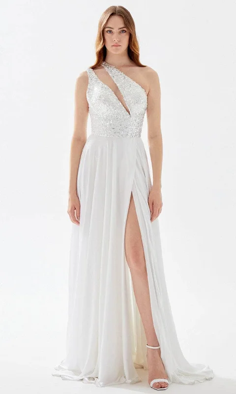 Tarik Ediz 52045 - Beaded Asymmetric Neck Prom Gown