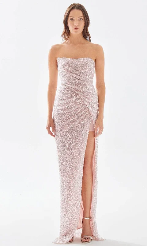 Tarik Ediz 52114 - Sequined Strapless Slit Gown