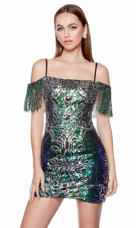 Alyce Paris 4636 - Fringed Sleeve Homecoming Dress