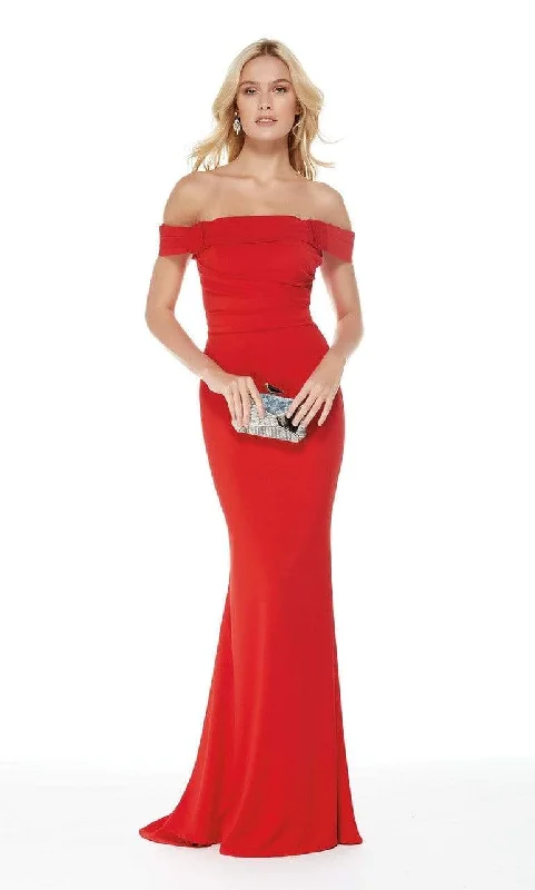 Alyce Paris - 5024 Off The Shoulder Satin Trumpet Evening Dress - 1 pc Diamond White In Size 6 Available