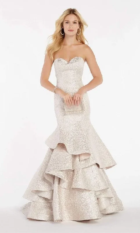 Alyce Paris - 60338 Strapless Sweetheart Neckline Brocade Ruffled Mermaid Gown - 1 pc Champagne In Size 4 Available