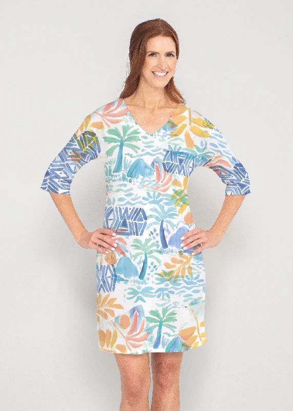 Bahama Mama (17256) ~ Drop Shoulder 3/4 Sleeve V-Neck Dress