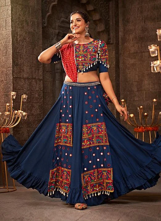 Blue Gamthi Thread Embroidered Navratri Lehenga Choli