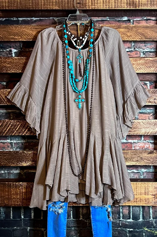 BOHO-HIPPIE SWING OVERSIZED COMFY TUNIC DRESS IN MOCHA