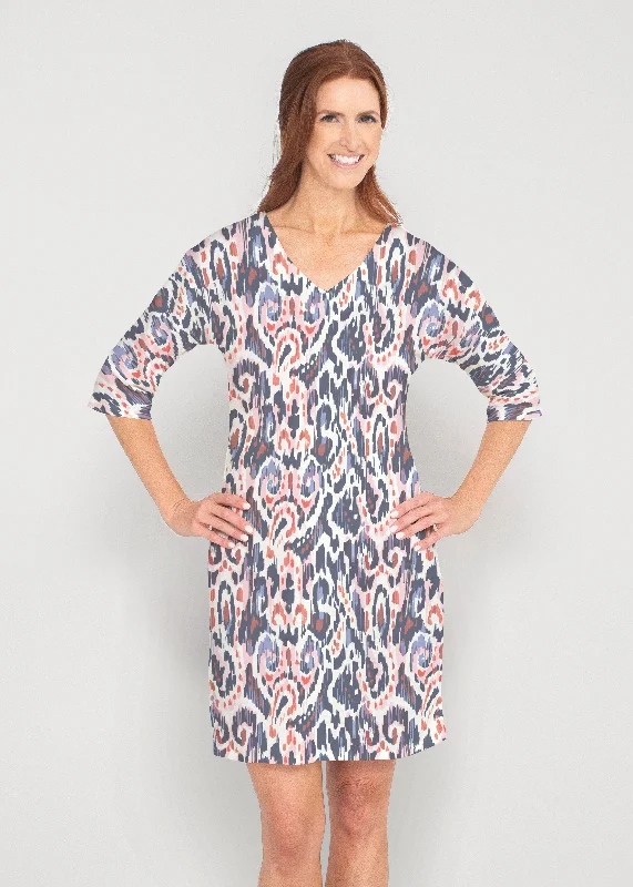 Boho Paisley (8054) ~ Drop Shoulder 3/4 Sleeve V-Neck Dress