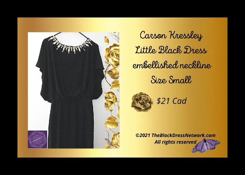 Carson Kressley Little Black Dress Size Small  embellished neckline Fab