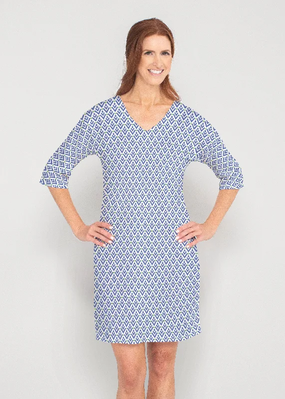 Cosmo Geo (13568) ~ Drop Shoulder 3/4 Sleeve V-Neck Dress