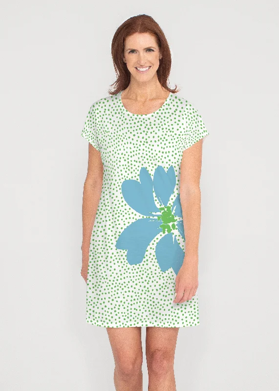 Daisy Dots Blue (8081) ~ Lucy Tee Dress