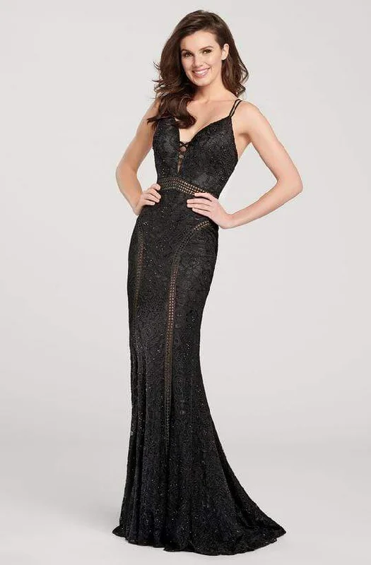 Ellie Wilde - Strappy Illusion Cutout Trimmed Evening Dress EW119143 - 1 pc Black In Size 2 Available