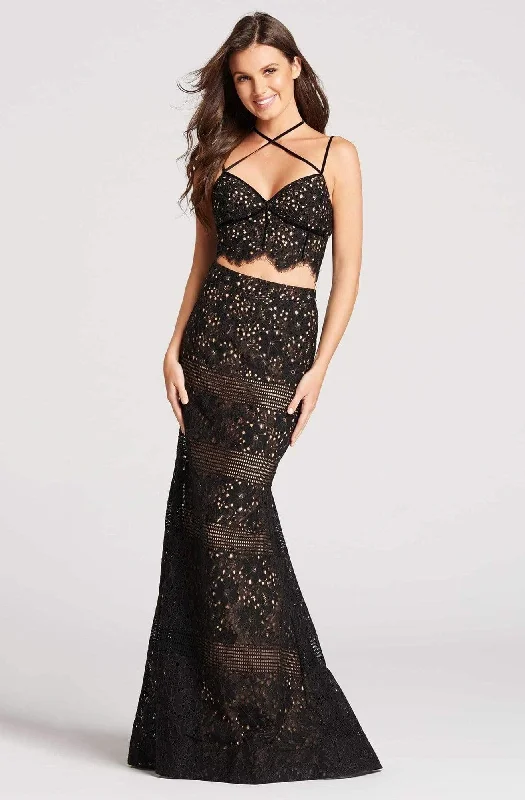 Ellie Wilde - Two Piece Crisscross Fitted Trumpet Gown EW118058 - 1 pc Black/Nude In Size 6 Available