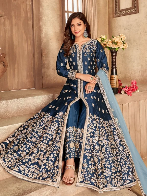 Blue Art Silk Designer High Slit Style Suit