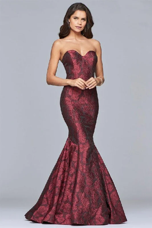 Faviana - Strapless Sweetheart Jacquard Mermaid Dress S10118 - 1 pc Ruby/Black In Size 2 Available