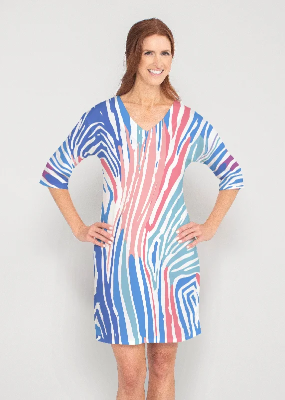 Fruity Stripes (14272) ~ Drop Shoulder 3/4 Sleeve V-Neck Dress