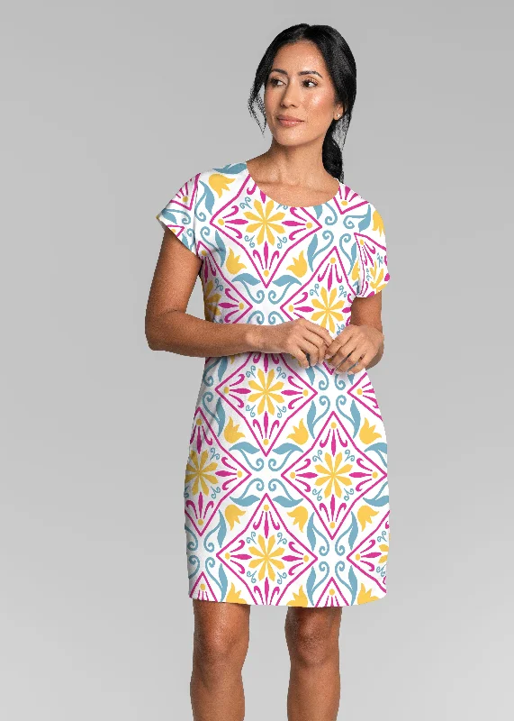 Geo Tile Blue (8158) ~ Lucy Tee Dress