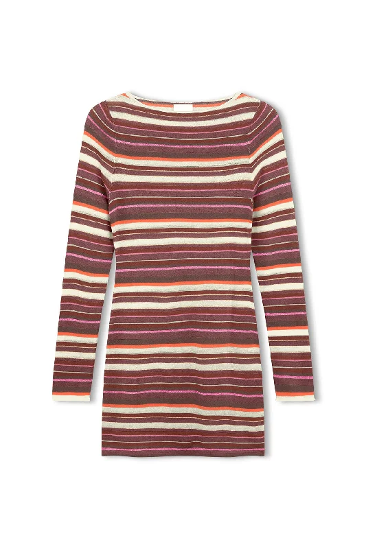 Golden Retro Stripe Knit Dress