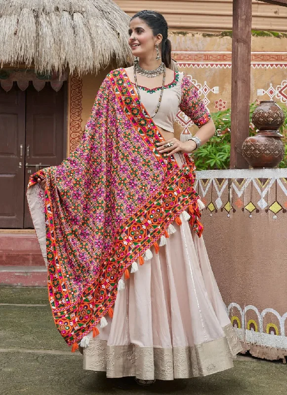 Gorgeous Beige Embroidered Navratri Lehenga Choli