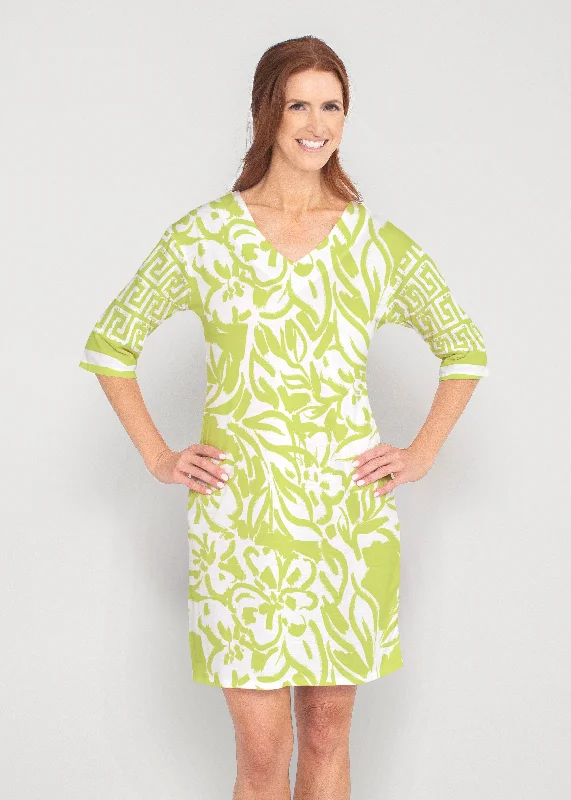 Greek Breeze Lime (8165) ~ Drop Shoulder 3/4 Sleeve V-Neck Dress